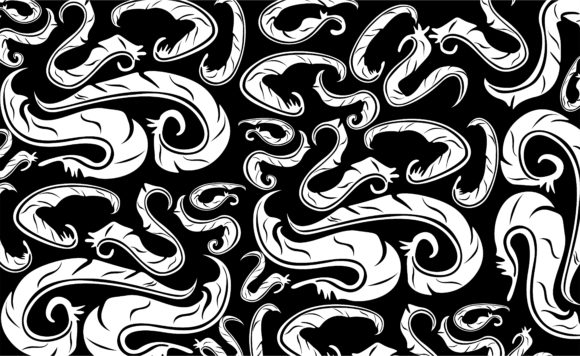 Black Swirl Feather Ornament Patterns for Branding and Marketing