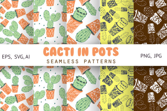 Cacti with Funny Kawaii Faces Graphics