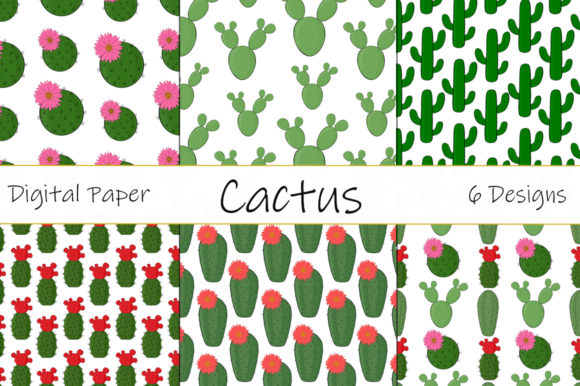 Cactus Patterns Vector Digital Paper for Crafting