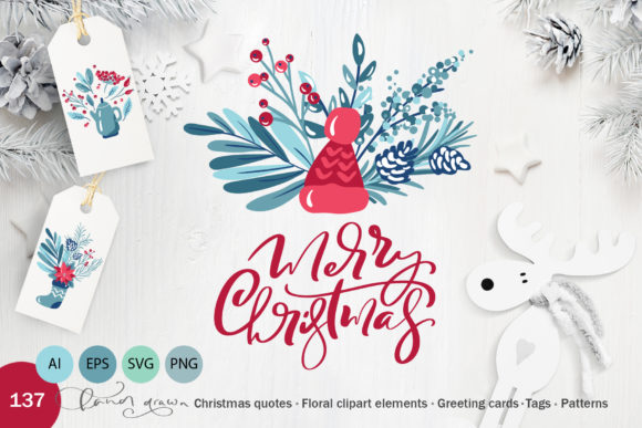 Floral Christmas Holiday Graphics for Decorative Design