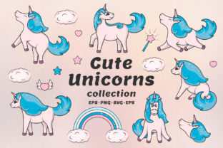 Hand Drawn Cute Unicorns Collection for Illustrations and Graphics