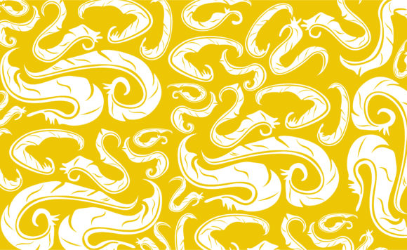 Yellow Swirl Feather Ornament Patterns for Branding and Packaging